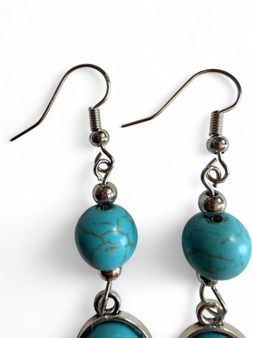 Desert Souls - Double Bead Oval Turquoise Earrings - Western Dangle