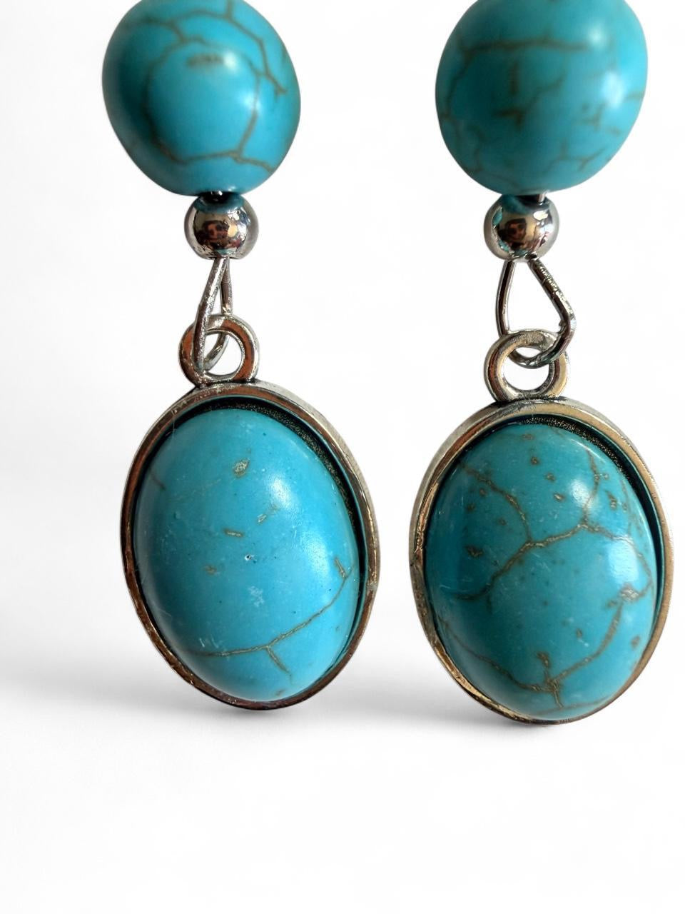 Desert Souls - Double Bead Oval Turquoise Earrings - Western Dangle