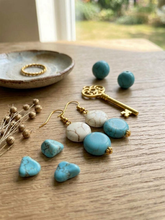 Turquoise & Ivory Beaded Statement Drop Earrings