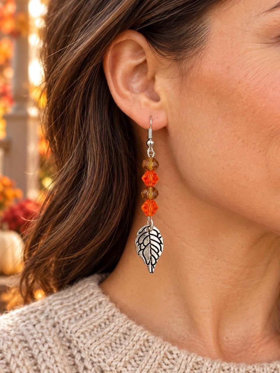Harvest Souls Orange & Amber Leaf Earrings