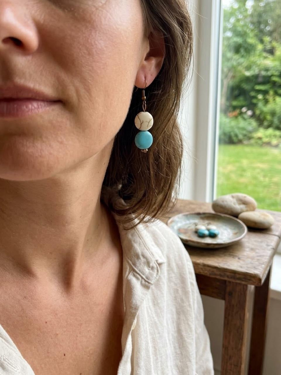 Turquoise & Ivory Beaded Statement Drop Earrings