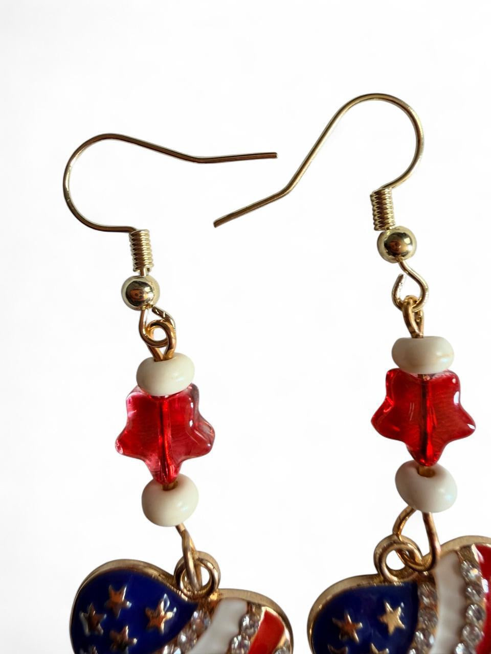 End of Summer Americana Heart Earrings - American Flag Rhinestone Heart Dangle