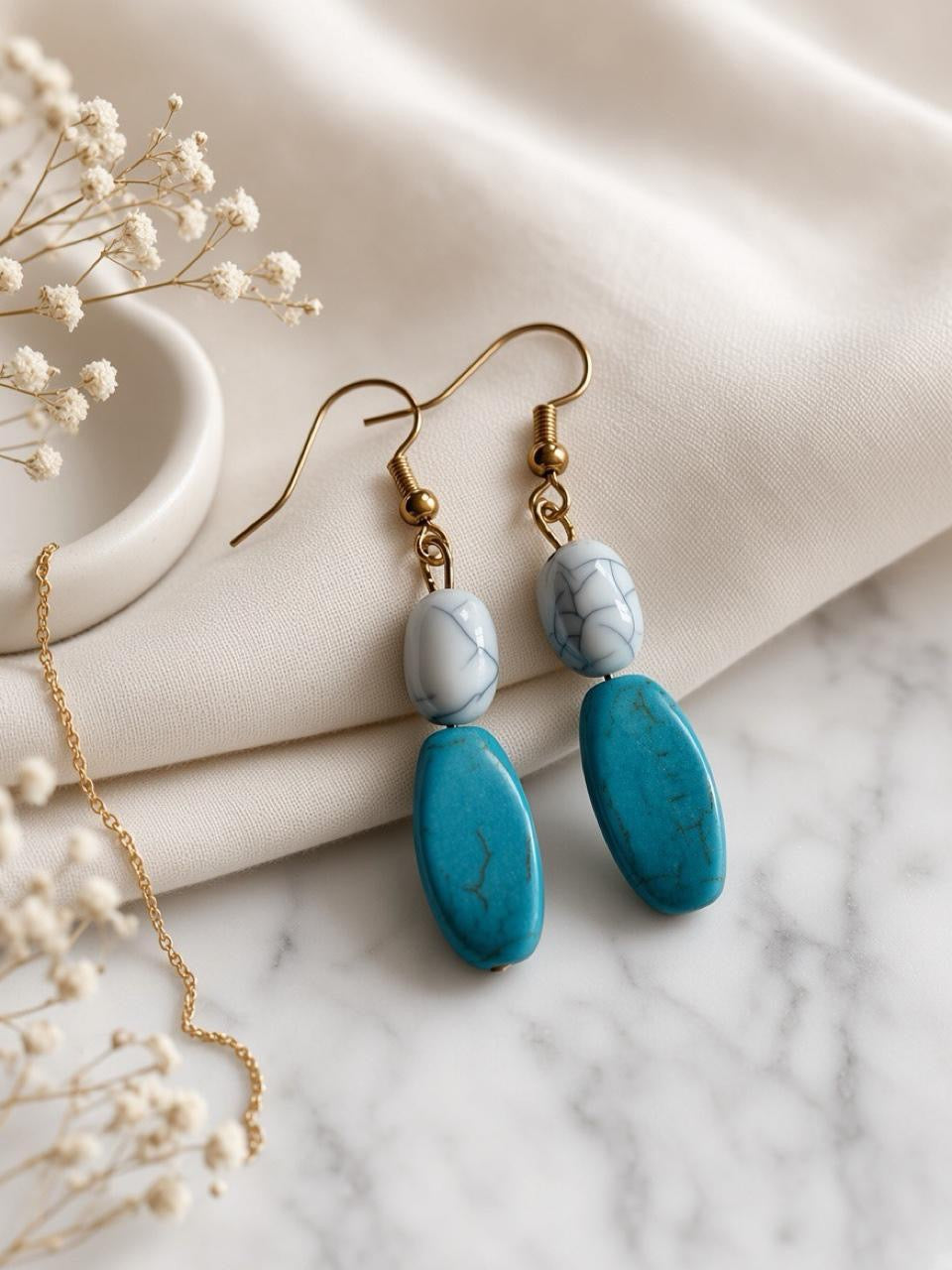 Handmade Turquoise & Howlite Dangle Earrings