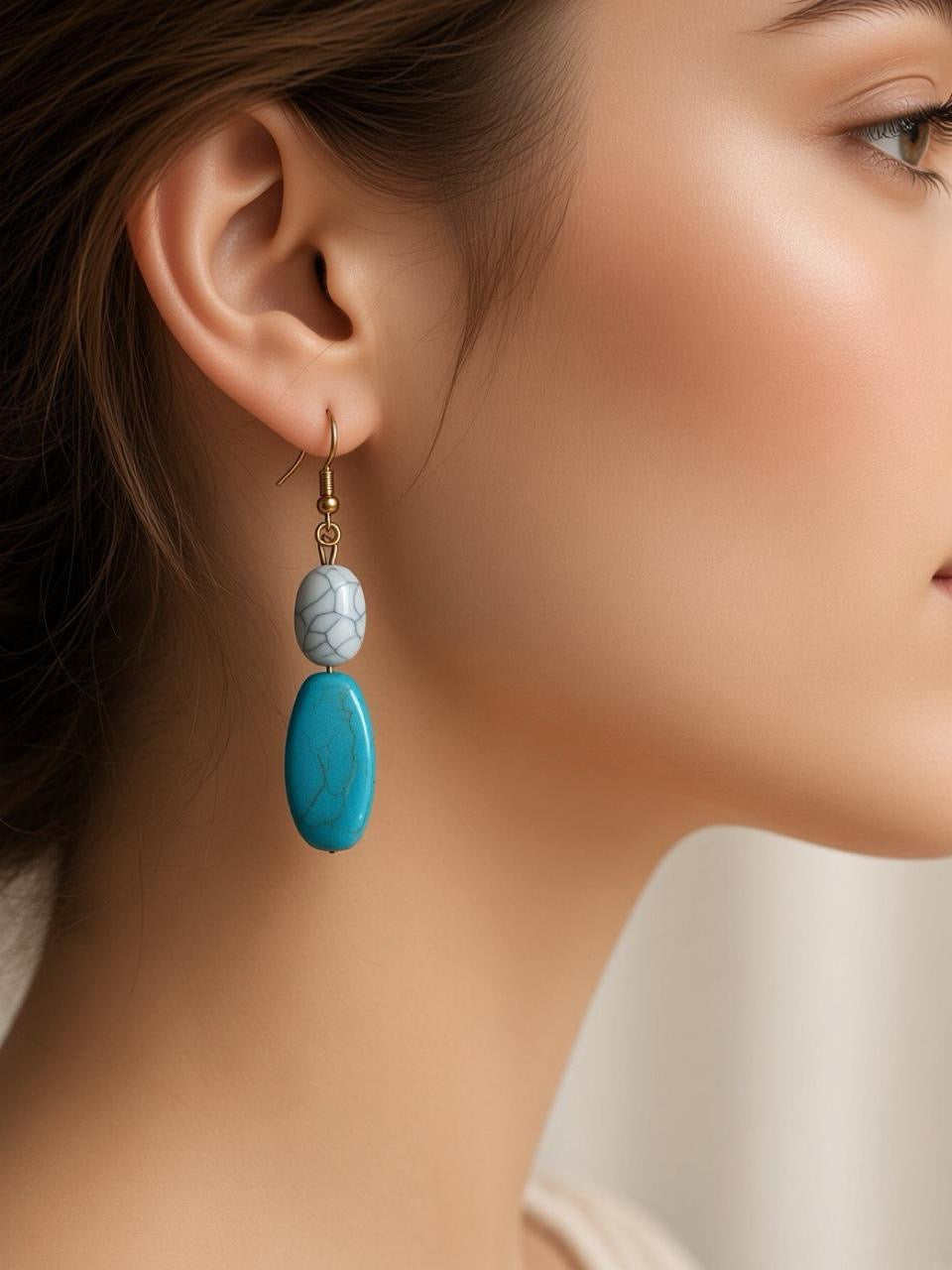 Handmade Turquoise & Howlite Dangle Earrings
