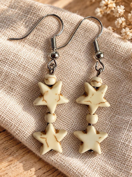 Handmade Cream Marbled Star Drop Earrings