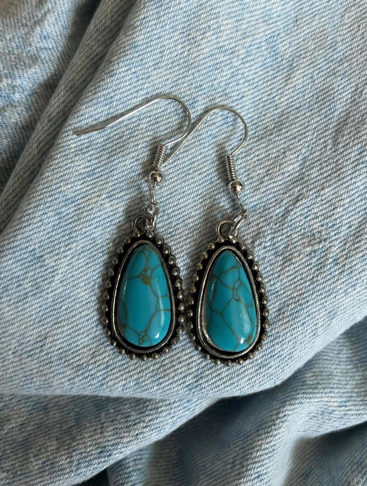 Desert Souls - Beaded Teardrop Turquoise Earrings - Western Dangle Earrings