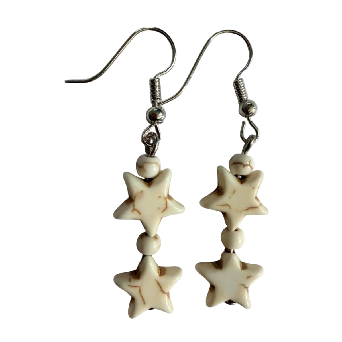 Handmade Cream Marbled Star Drop Earrings