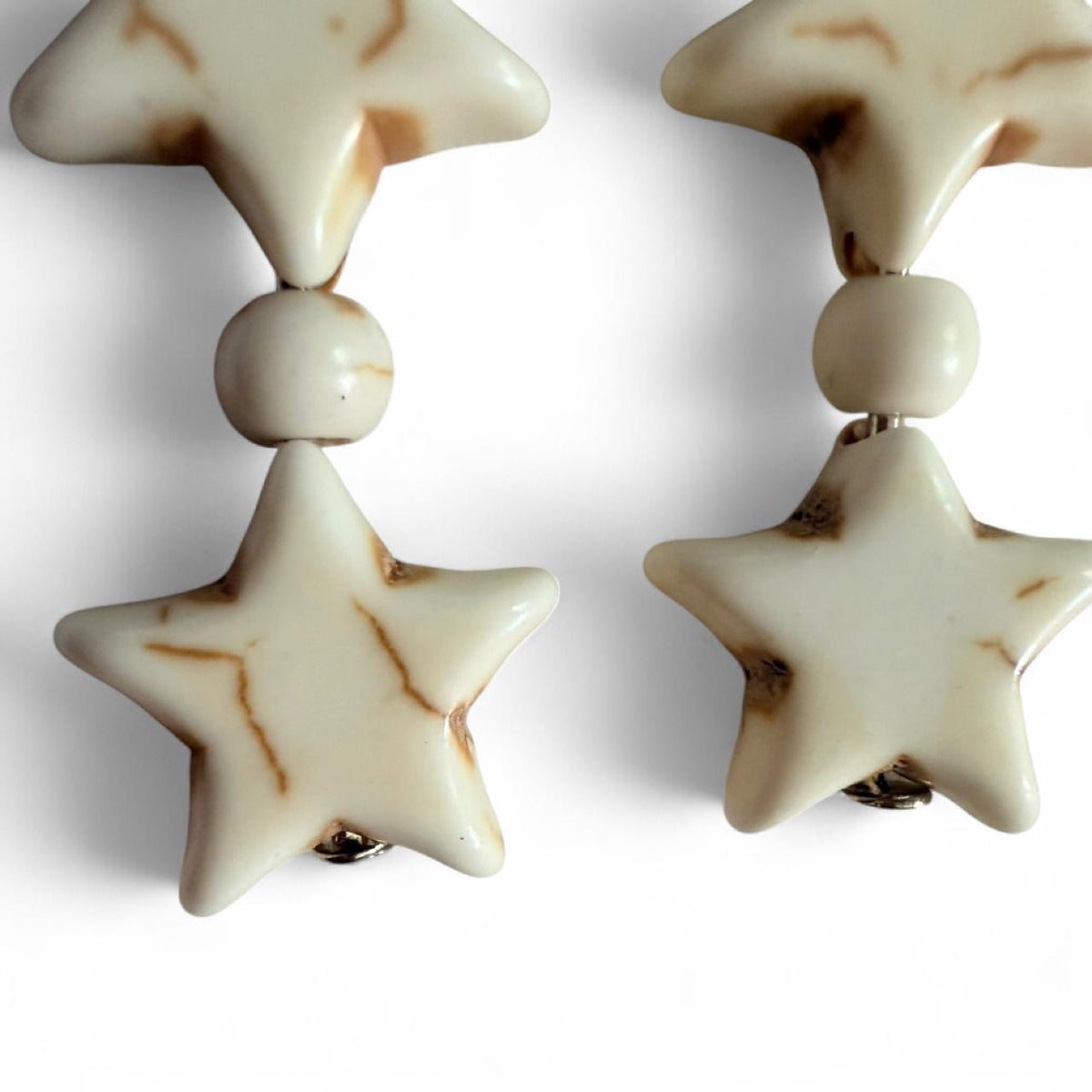 Handmade Cream Marbled Star Drop Earrings