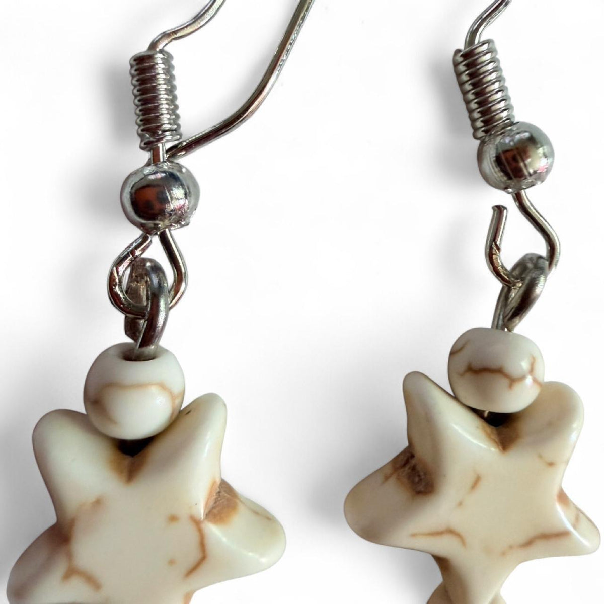 Handmade Cream Marbled Star Drop Earrings