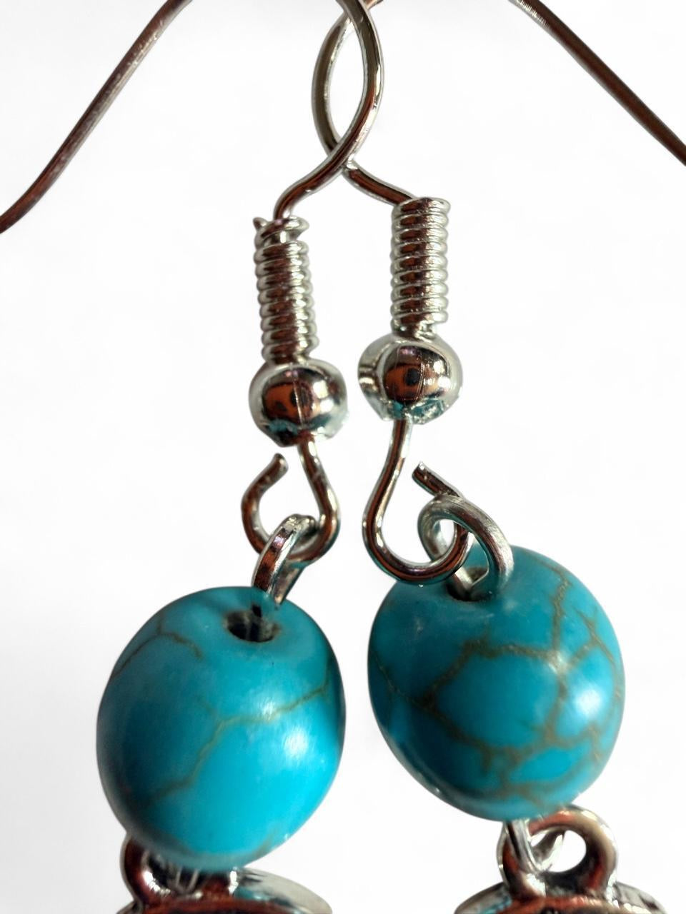 Handmade Turquoise Tree of Life Dangle Earrings – Silver Boho Charm Earrings