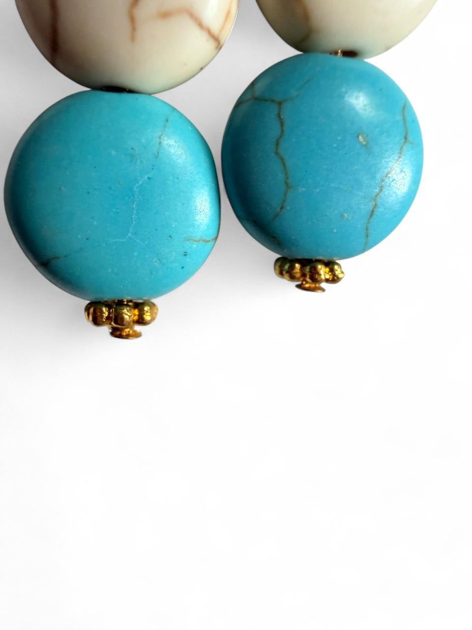 Turquoise & Ivory Beaded Statement Drop Earrings