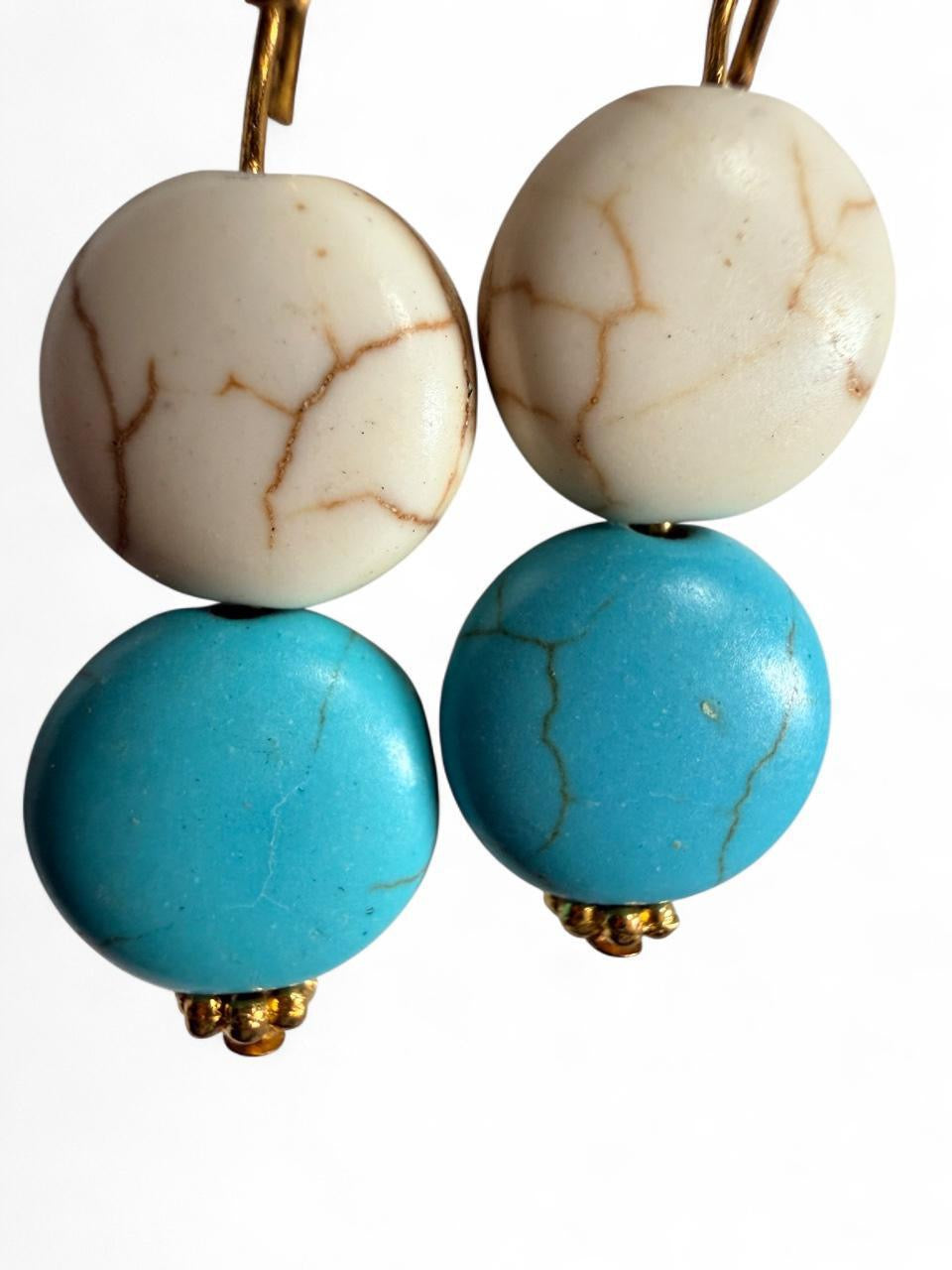 Turquoise & Ivory Beaded Statement Drop Earrings