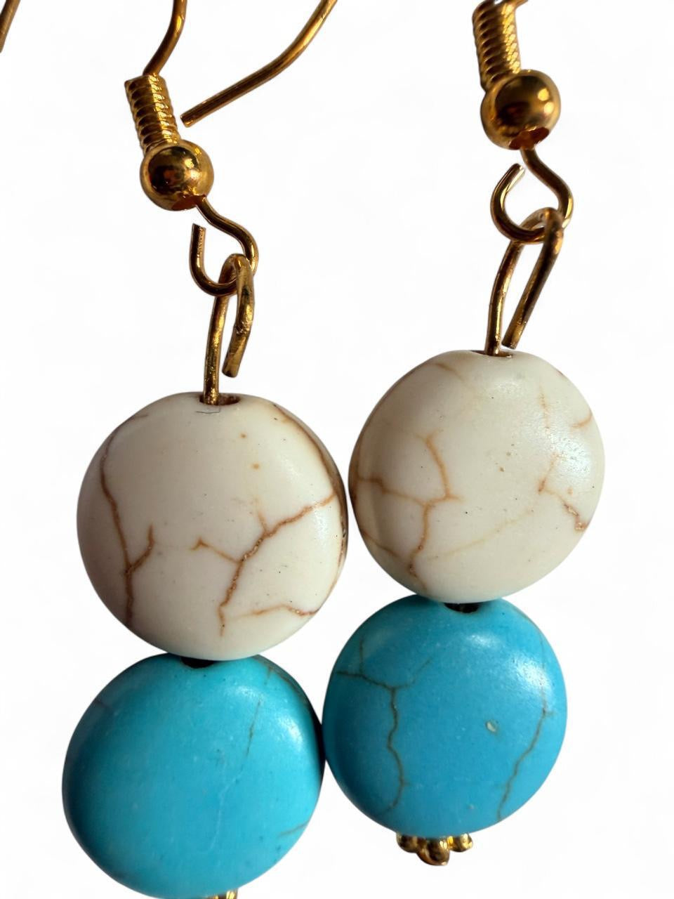 Turquoise & Ivory Beaded Statement Drop Earrings