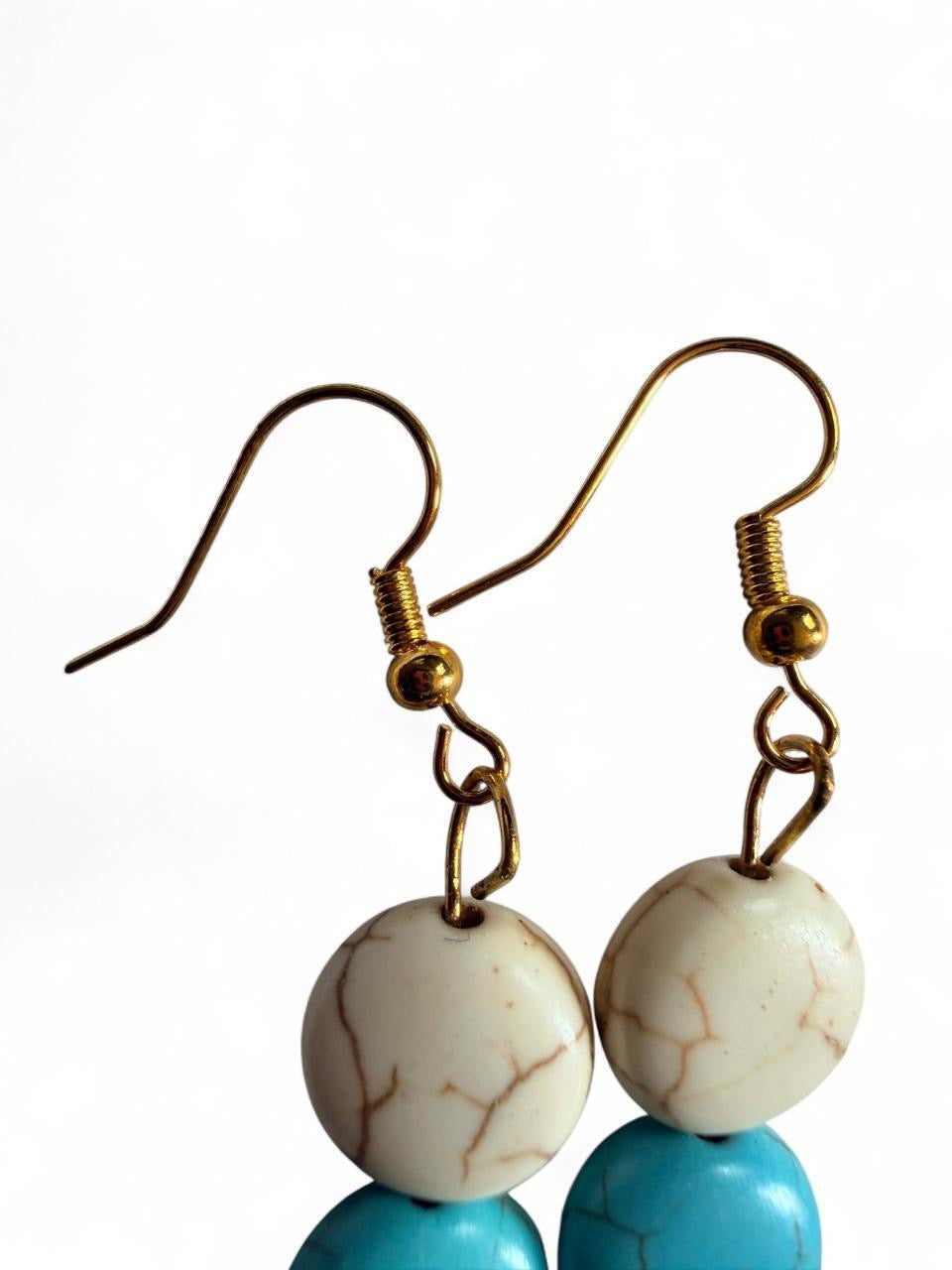 Turquoise & Ivory Beaded Statement Drop Earrings