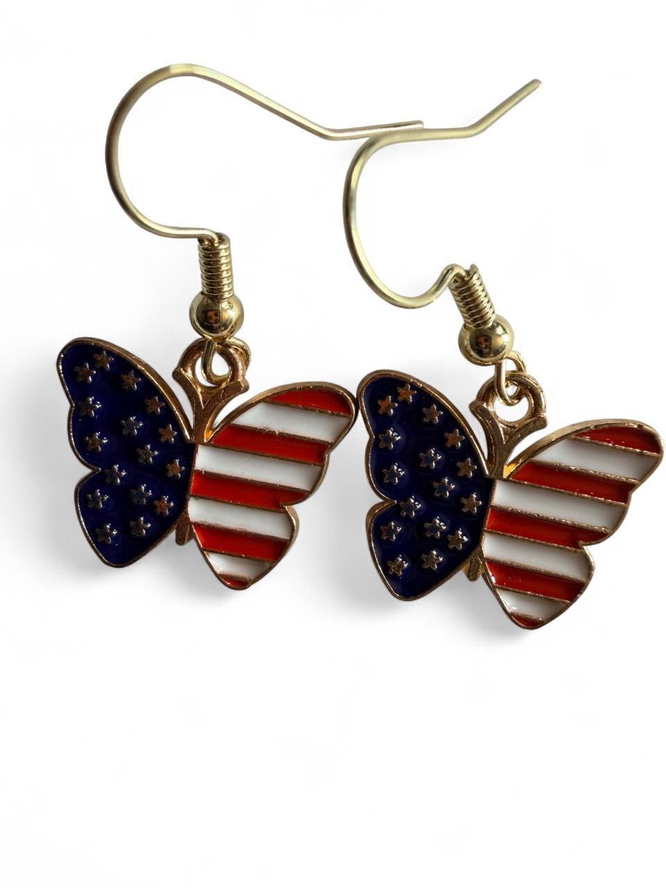 End of Summer Americana Butterfly Earrings - American Flag Butterfly Dangle
