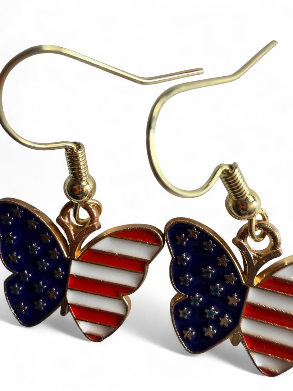 End of Summer Americana Butterfly Earrings - American Flag Butterfly Dangle