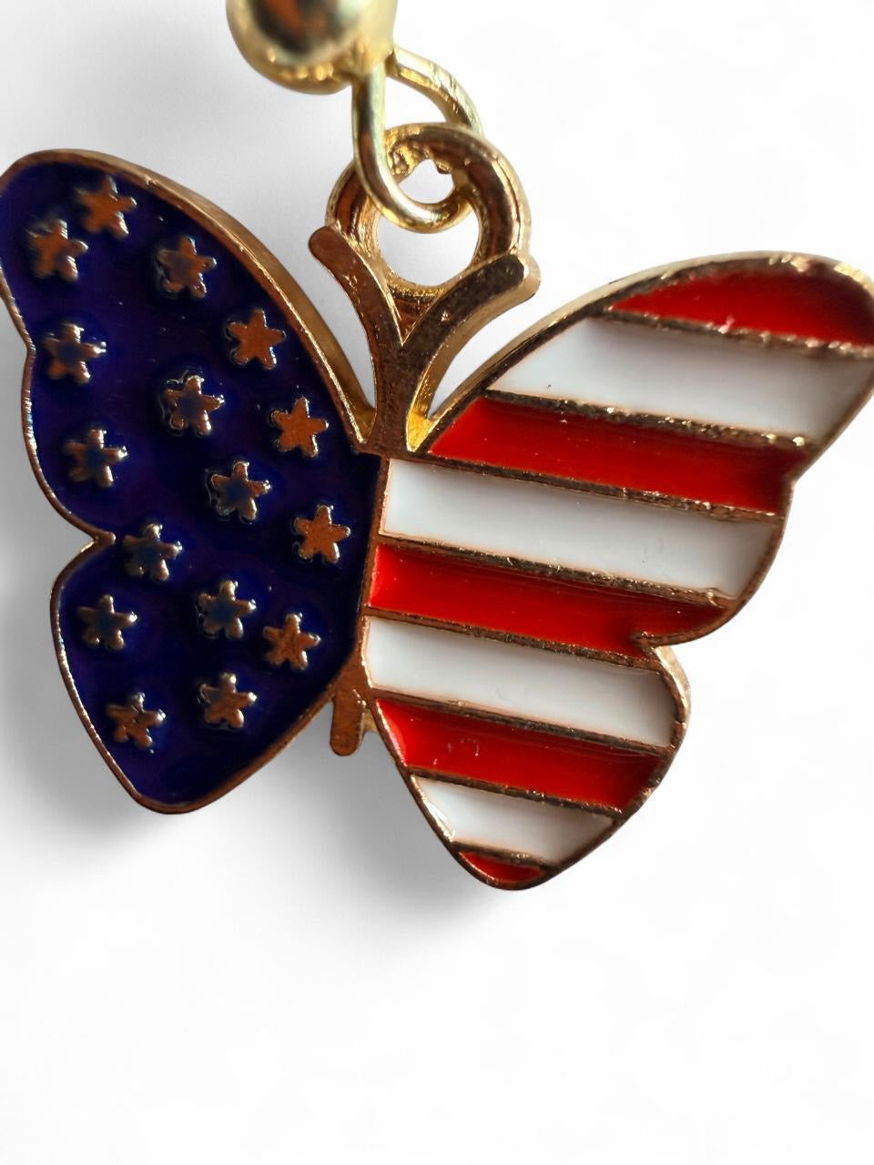 End of Summer Americana Butterfly Earrings - American Flag Butterfly Dangle