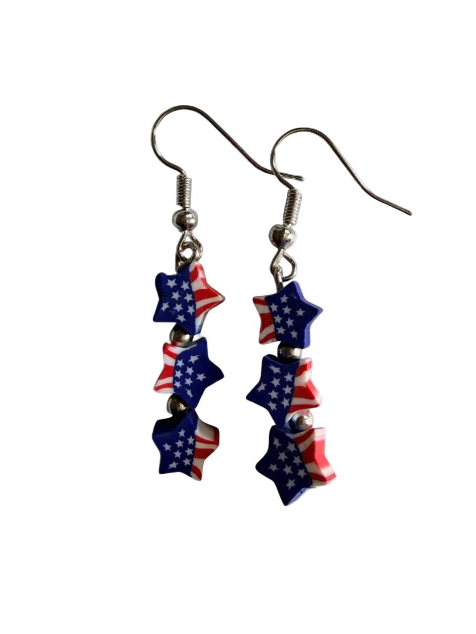 End of Summer Americana Stacked Star Earrings - American Flag Triple Star Dangle