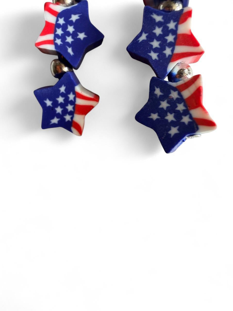 End of Summer Americana Stacked Star Earrings - American Flag Triple Star Dangle