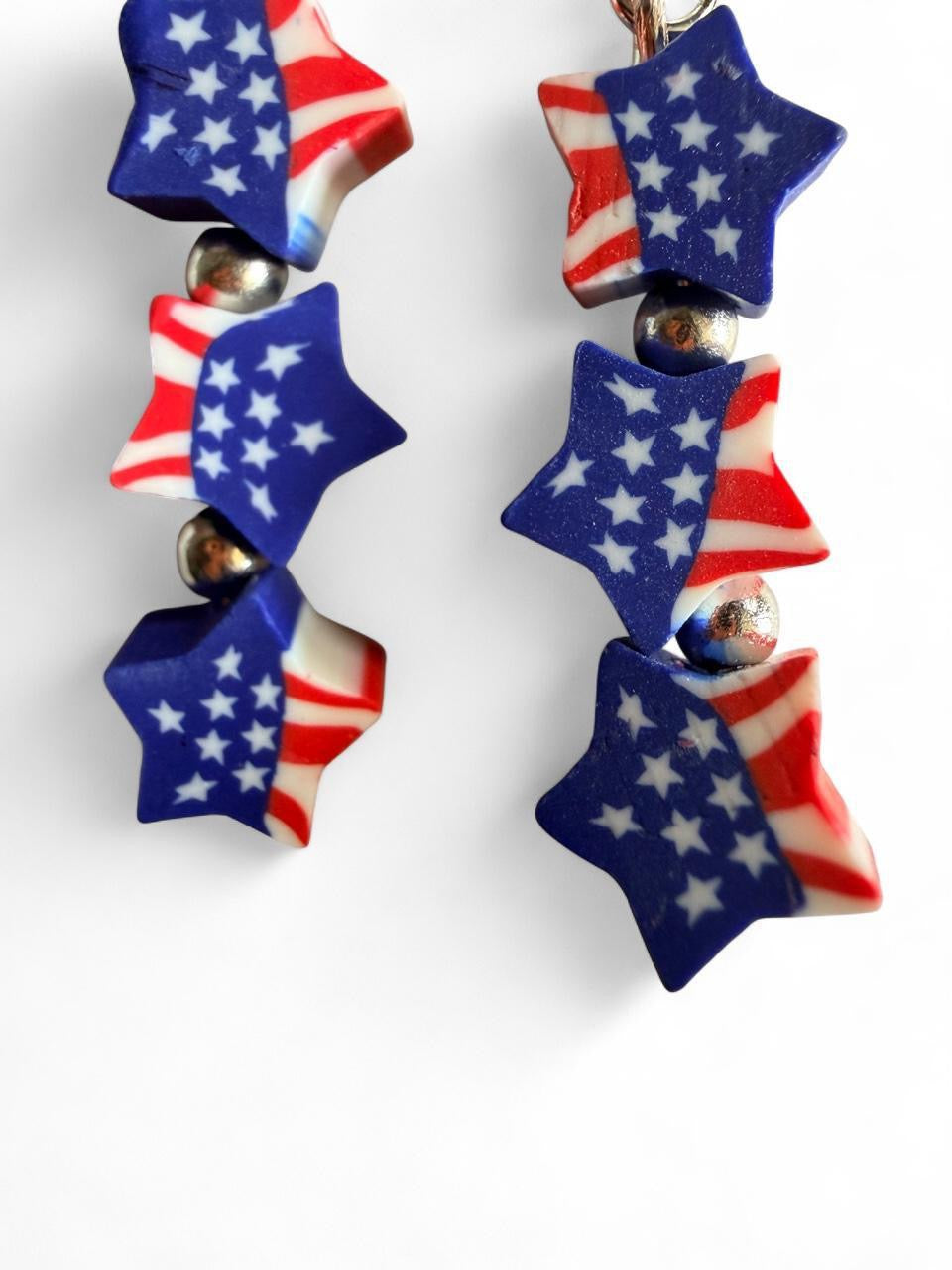 End of Summer Americana Stacked Star Earrings - American Flag Triple Star Dangle
