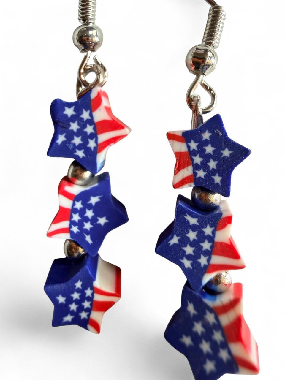 End of Summer Americana Stacked Star Earrings - American Flag Triple Star Dangle