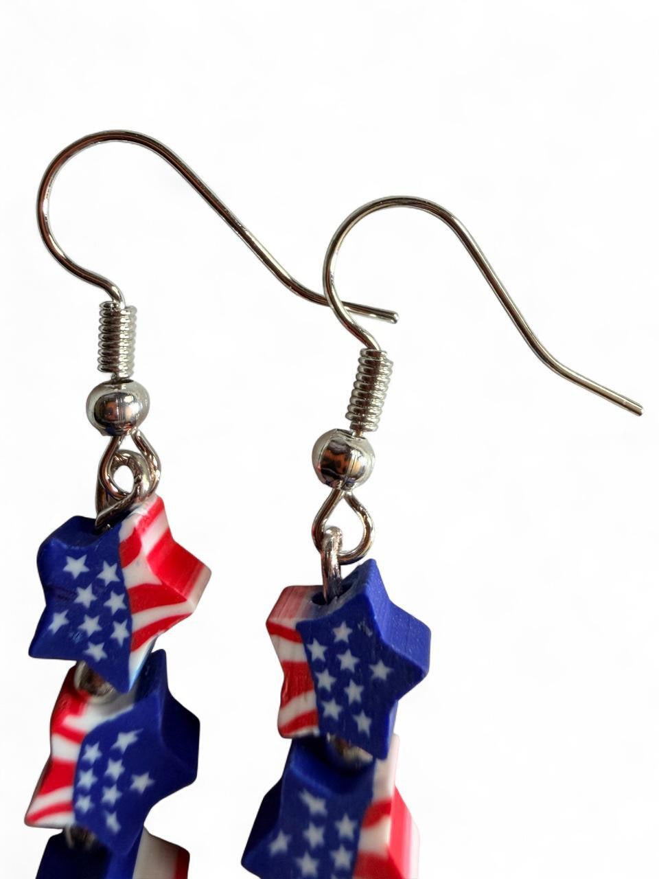End of Summer Americana Stacked Star Earrings - American Flag Triple Star Dangle
