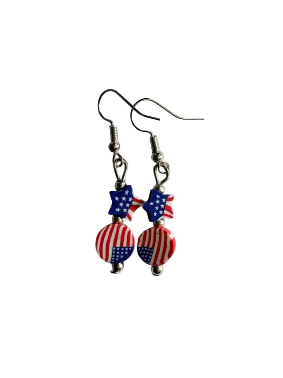 End of Summer Americana Flag Earrings - American Flag Star and Round Disc Dangle