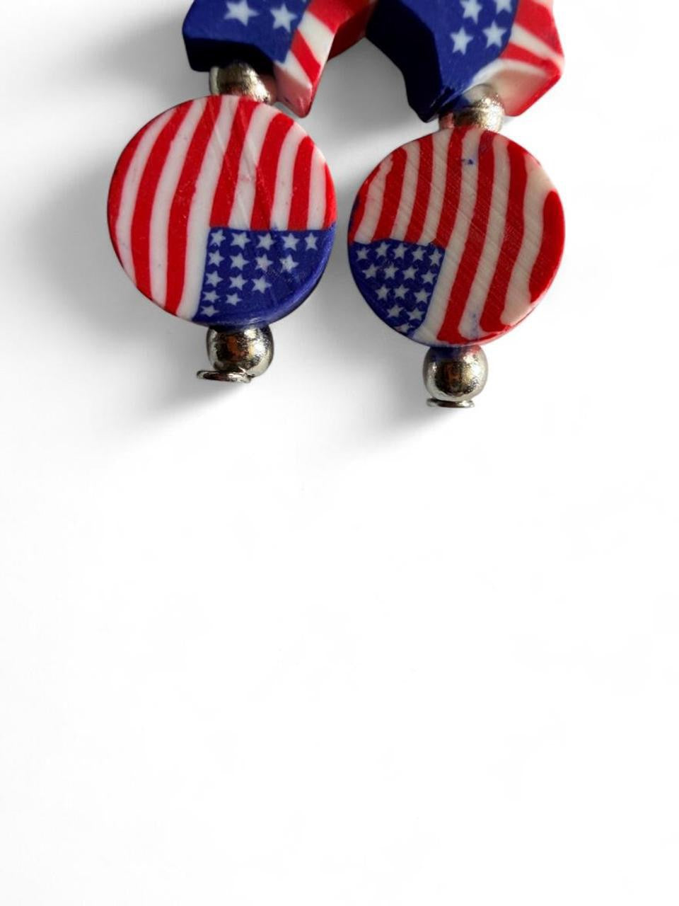 End of Summer Americana Flag Earrings - American Flag Star and Round Disc Dangle