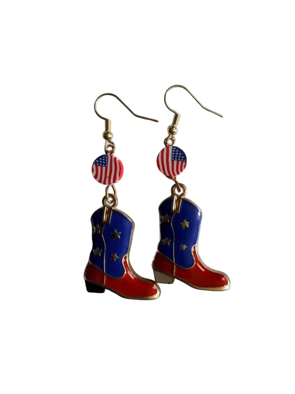 End of Summer Americana Cowboy Boot Earrings - American Flag Boot Dangle
