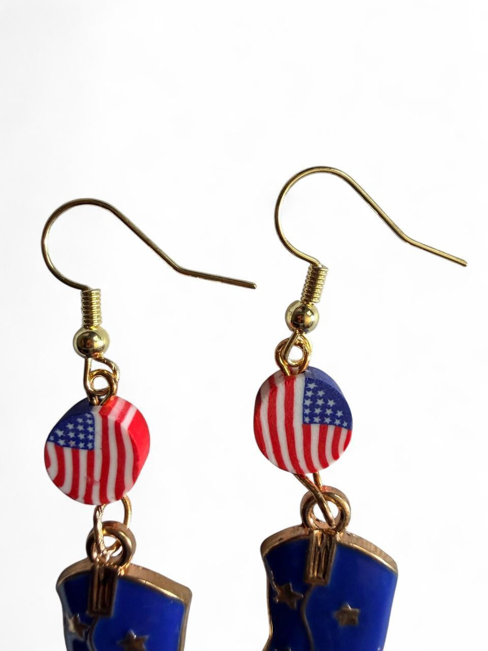 End of Summer Americana Cowboy Boot Earrings - American Flag Boot Dangle